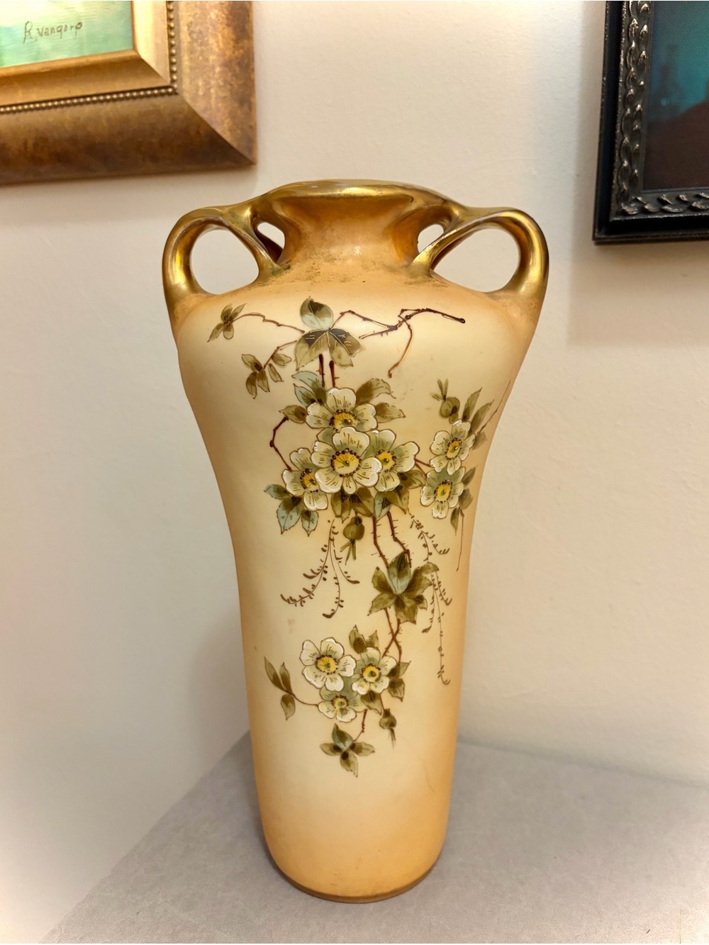 Turn Teplitz RSTK Amphora Austrian Art Nouveau Vase Hand-Painted Porcelain 12”